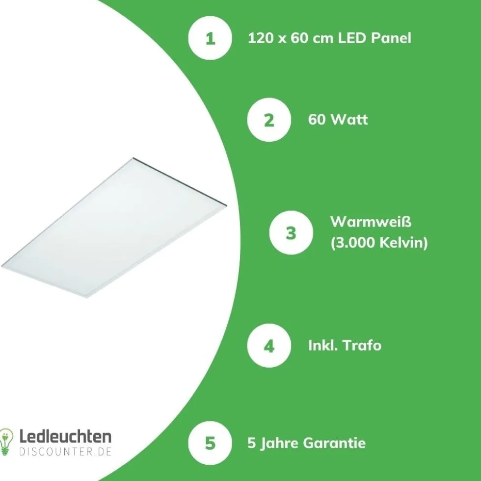 LED Panel 120x60cm - Pro Slim Line - 60W 7200Lm - 3000K 830 Warmweiß | UGR22 Opalweiß - 5 Jahre Garantie