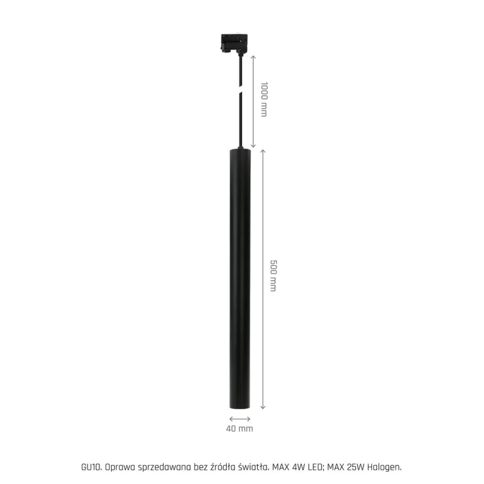 LED Railspot 3F - Pendelleuchte - Schwarz - Chloe Slim - GU11/MR11-Fassung - 40X500MM