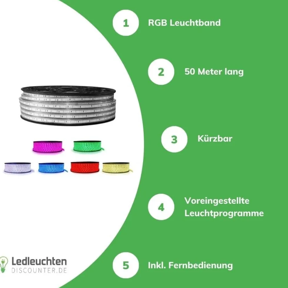 LED RGB Leuchtband V1 flach – 50 m – Direktbetrieb 230 V