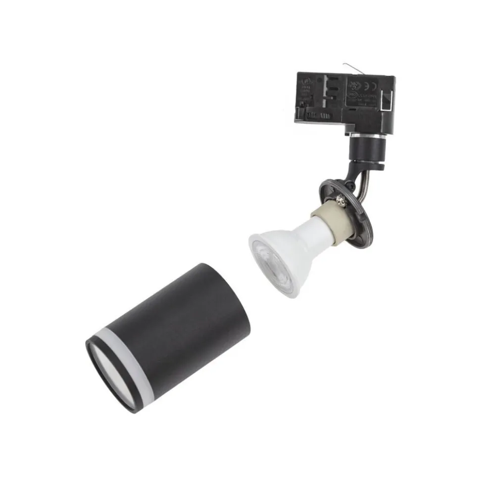 LED Schienenstrahler Mini Schwarz mit opalem Ring - 3-Phase universal - GU10 Fassung