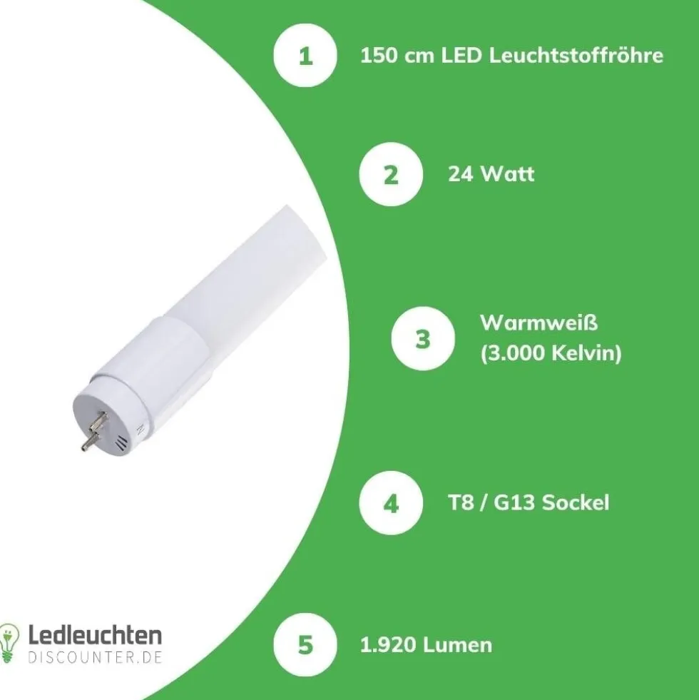 LED T8 Röhre 150 cm – 20 W – 3000 K warmweiß – 2300 lm