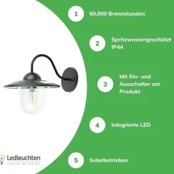 LED Wandleuchte Solar - IP44 10Lm 3000K Warmweiß