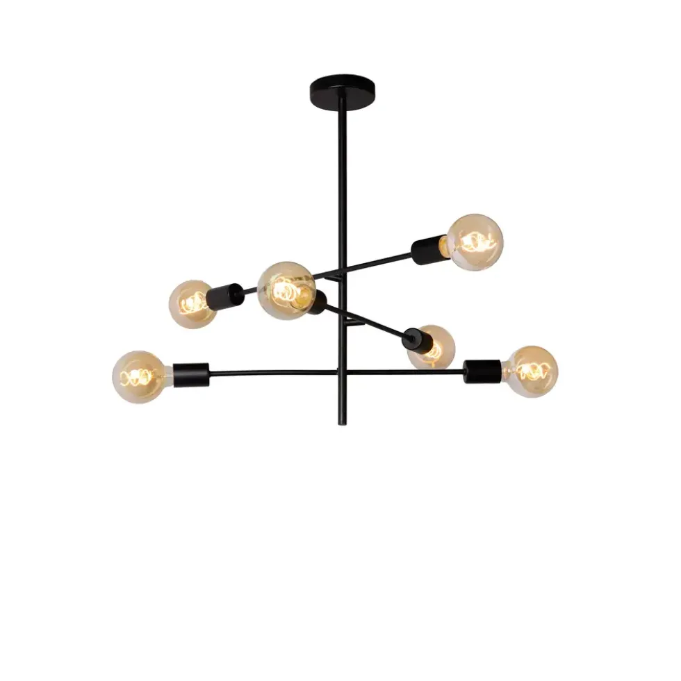 Lester Deckenleuchte Schwarz | 6x E27 | Verstellbar | Vintage-Stil