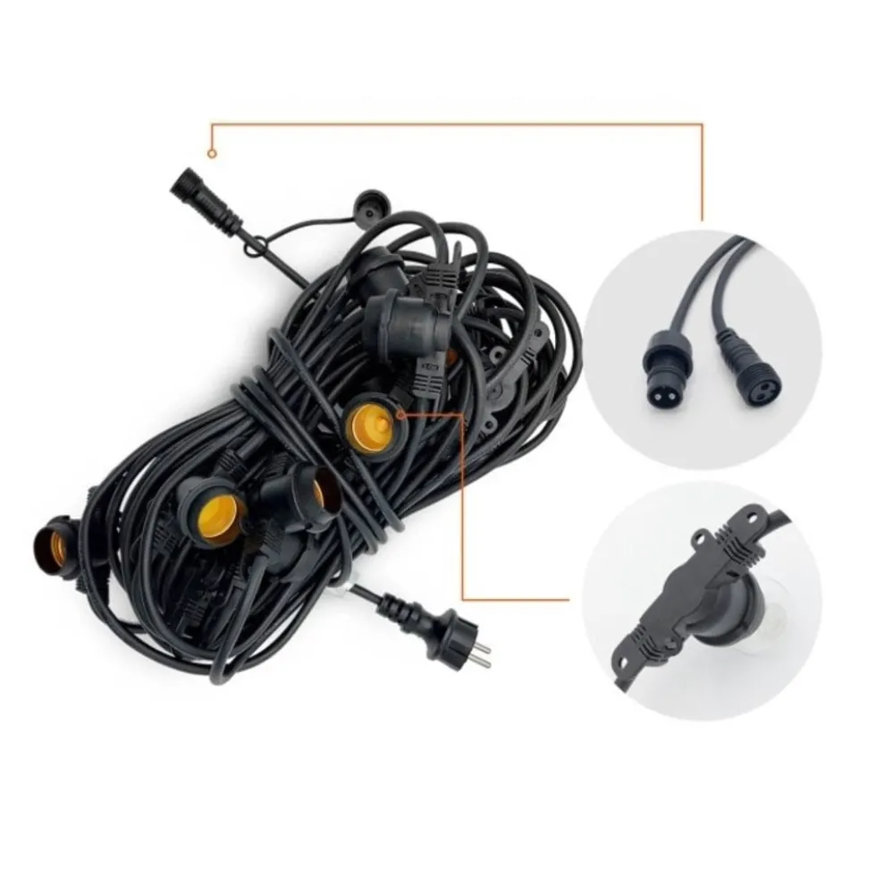 MIMOSA Lichterkette - 20m - 20x LED Lampe E27 - Exkl. Glühbirnen