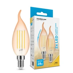 2-PACK LED Fadenlampe Kerzenlampe - E14 Sockel - 4W - 1800K extra Warmweiß - dimmbar - Bernsteinfarben