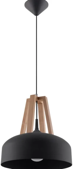 Pendelleuchte CASCO Schwarz / Natur Holz - 1x E27 Fassung - max. 60W - exkl. LED's