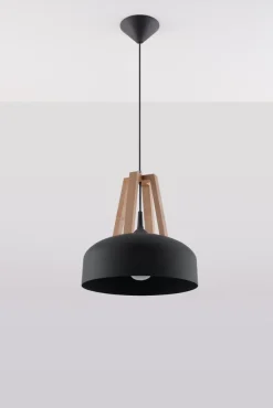 Pendelleuchte CASCO Schwarz / Natur Holz - 1x E27 Fassung - max. 60W - exkl. LED's