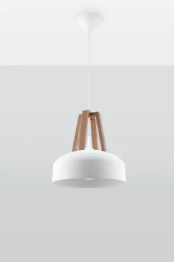 Pendelleuchte CASCO Weiß / Natur Holz - 1x E27 Fassung - max. 60W - exkl. LED's