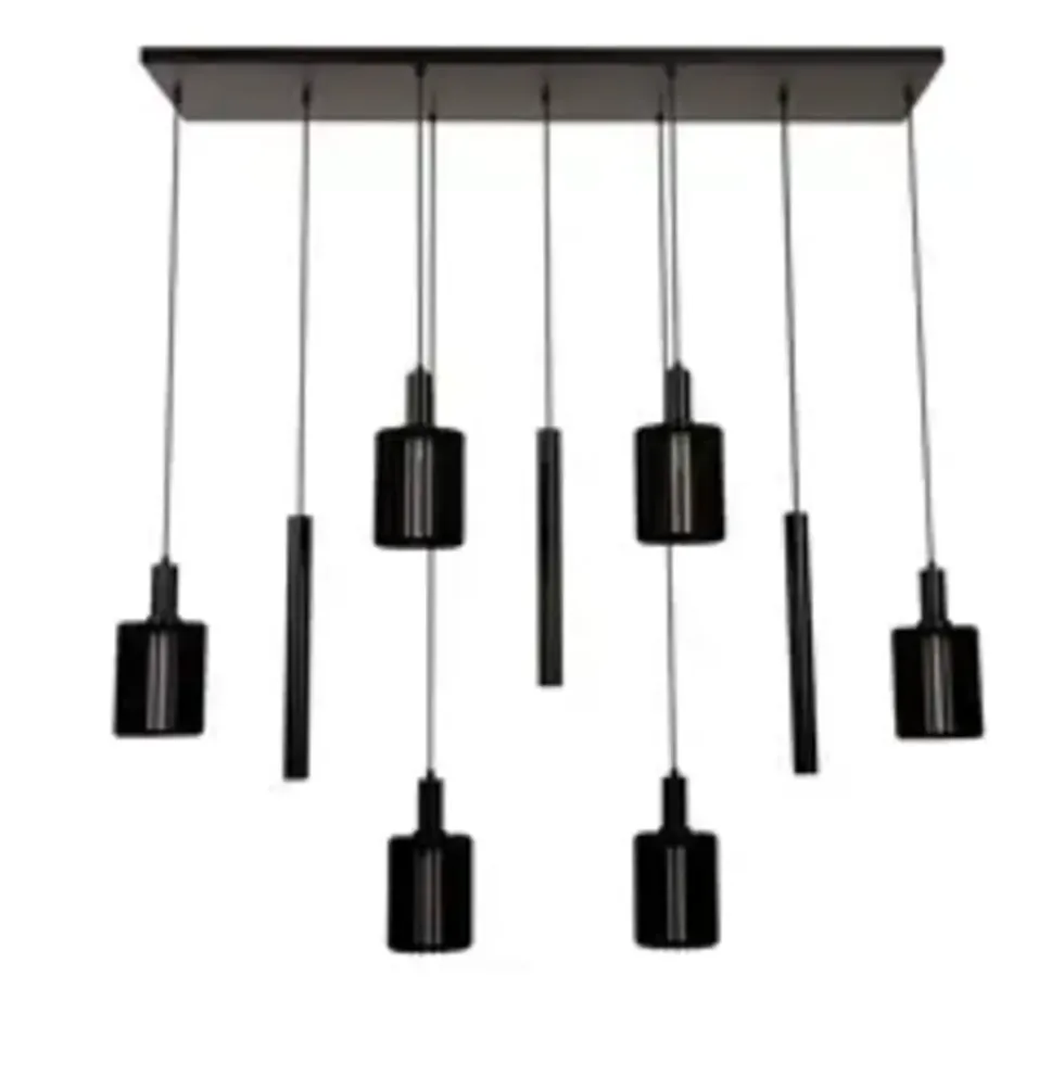 Pendelleuchte – 6×E27 – Rechteckig – Schwarz – Aluminium – Höhenverstellbar – Dimmbar