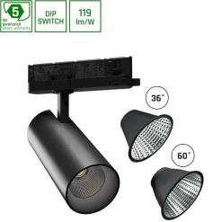 3-Phasen LED Strahler Andromeda – 25–27W Multi-Lumen-Schalter – 4000K Neutralweiß – Schwarz – 170×74 mm