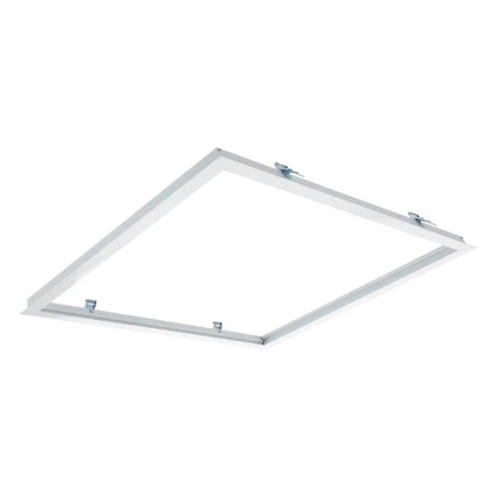 Unterputz‑Deckenrahmen, Lochmaß 613 × 613 mm, weiß | Abdeckmaß 630 × 630 mm – geeignet für 60 × 60 cm LED‑Panels (Side‑ und Backlit) in Gipsdecken