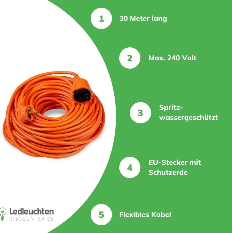 Verlängerungskabel 30 Meter - H05VV-F3G1,5 geerdet - orange