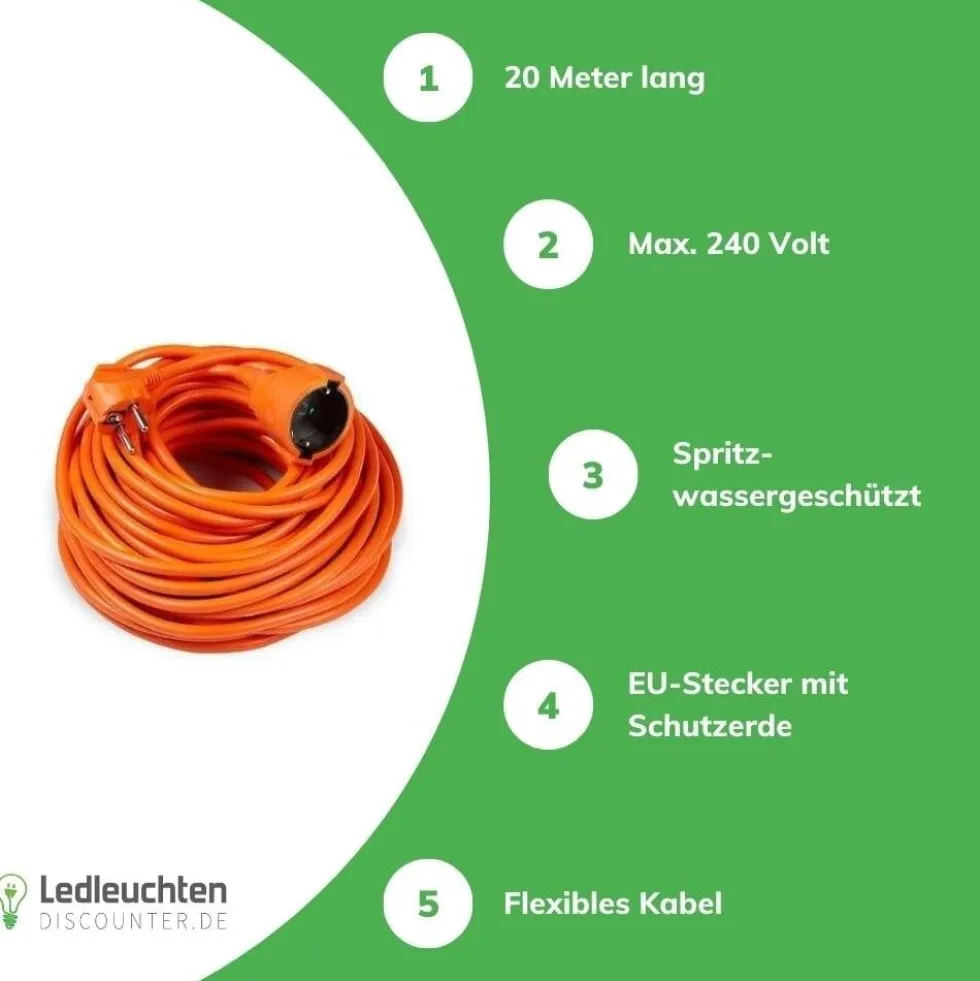 Verlängerungskabel 20 Meter - H05VV-F3G1,5 geerdet - orange