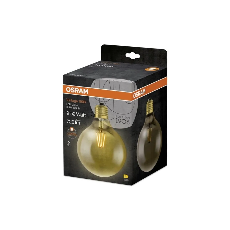 Vintage 1906 LED E27 Globe Fadenlampe Gold 125mm 7W 650lm - 824 Extra Warmweiß | Ersatz für 40W