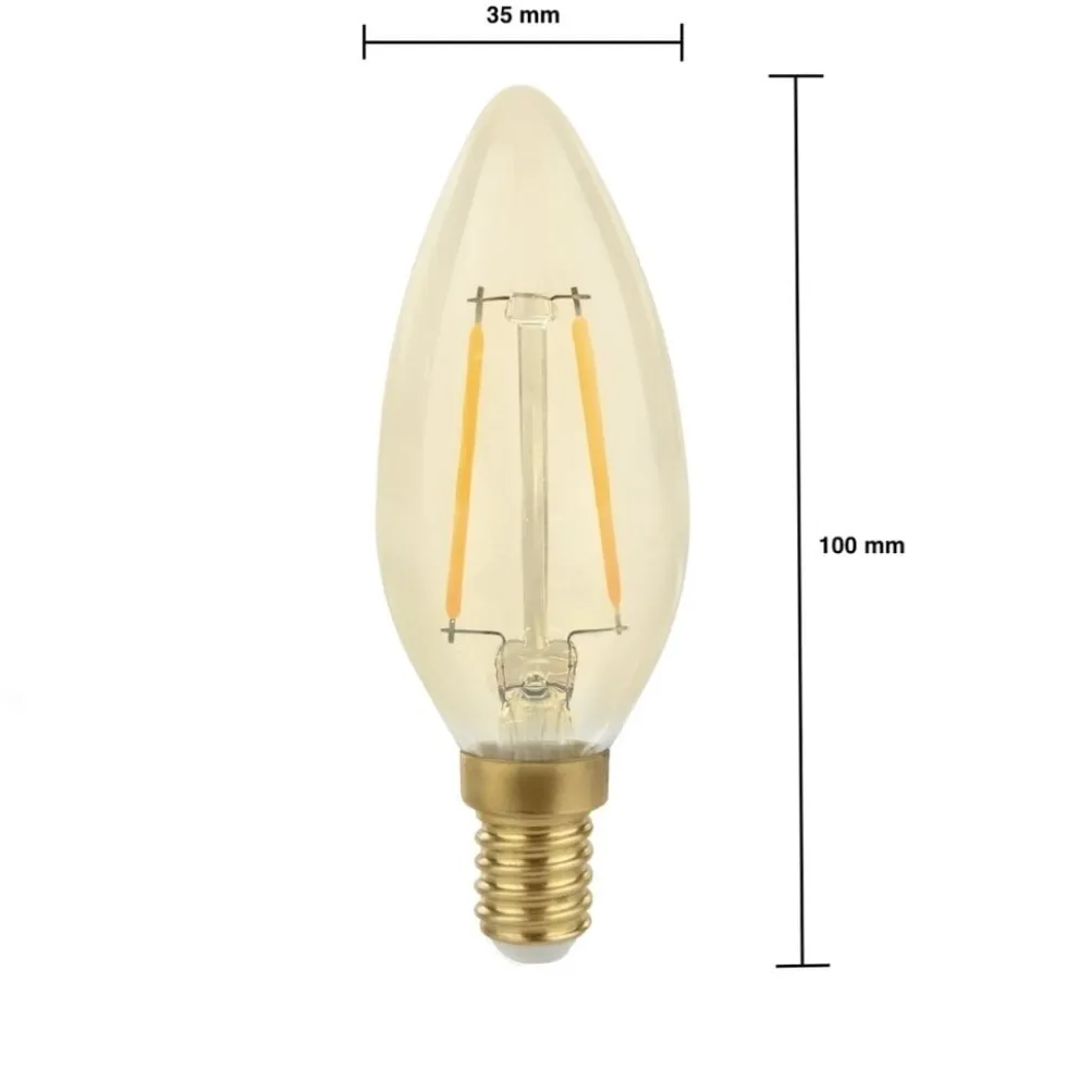 Vorteilspack 10 Stück - LED Fadenlampen - E14 Sockel C35 - 2W entspricht 25W - 2500K extra Warmweiß