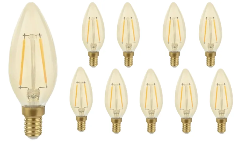 Vorteilspack 10 Stück - LED Fadenlampen - E14 Sockel C35 - 2W entspricht 25W - 2500K extra Warmweiß