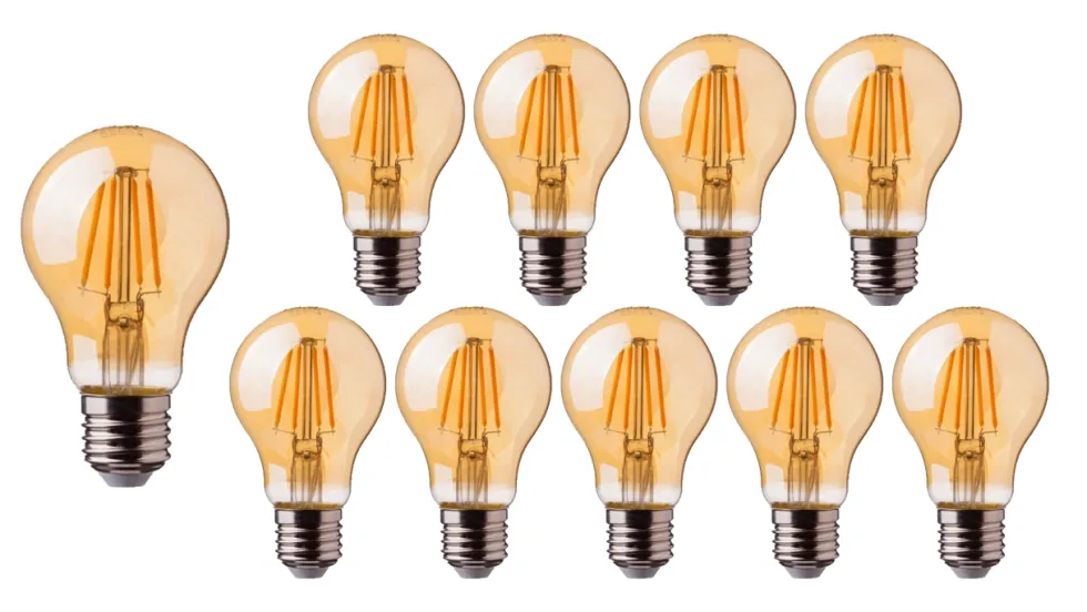 Vorteilspack 10 Stück LED Fadenlampe dimmbar - E27 A60 - 4W entspricht 50W - 2200K extra Warmweiß - 2 Jahre Garantie