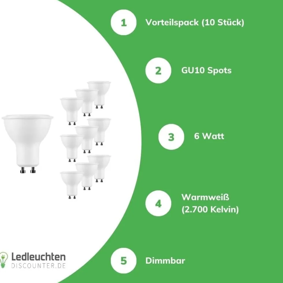 Vorteilspack 10x LED Spot GU10 dimmbar - 6W entspricht 50W - 2700K Warmweiß