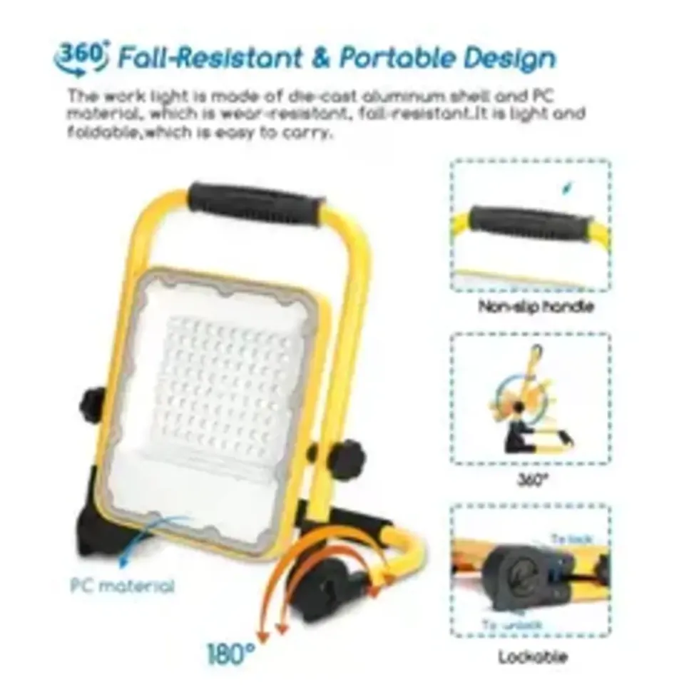 Wiederaufladbare LED-Arbeitsleuchte IP65 – 50 W, 1400 Lumen – 6500 K Tageslichtweiß – Bis zu 12 Stunden Betriebszeit