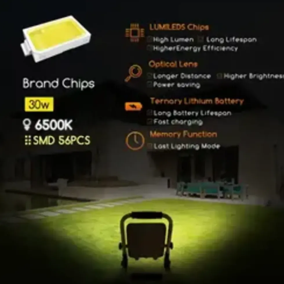 Wiederaufladbare LED-Arbeitsleuchte IP65 – 30 W, 1000 Lumen – 6500 K Tageslichtweiß – Bis zu 12 Stunden Betriebszeit