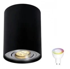 WLAN LED Deckenspot - Röhre rund - Schwarz Aluminium - mit GU10 Fassung - schwenkbar - per App steuerbar