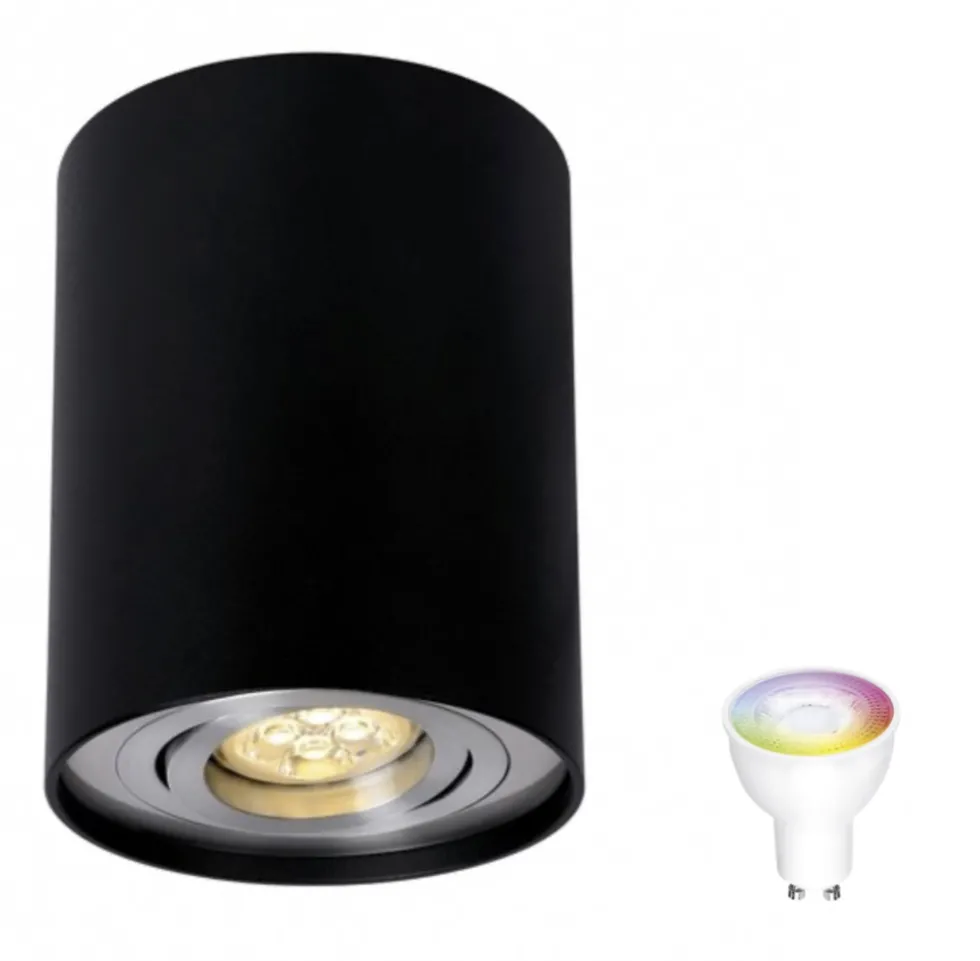 WLAN LED Deckenspot - Röhre rund - Schwarz Aluminium - mit GU10 Fassung - schwenkbar - per App steuerbar