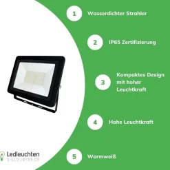100W - LED Strahler - Lichtfarbe optional - Wasserdicht IP65 - 3 Jahre Garantie